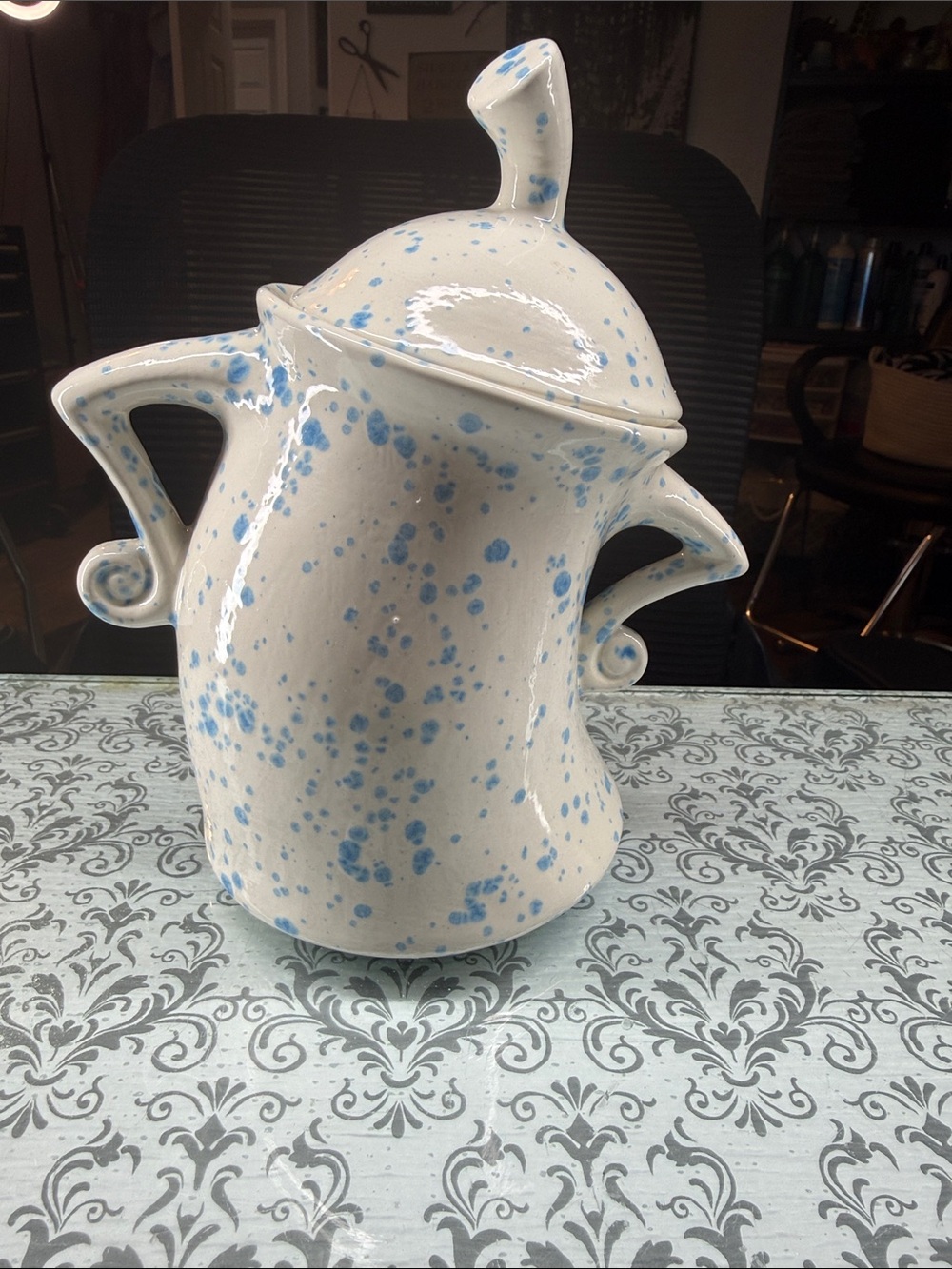 Uncommon Goods Sassy Ceramic Canister with Blue Speckle Accent